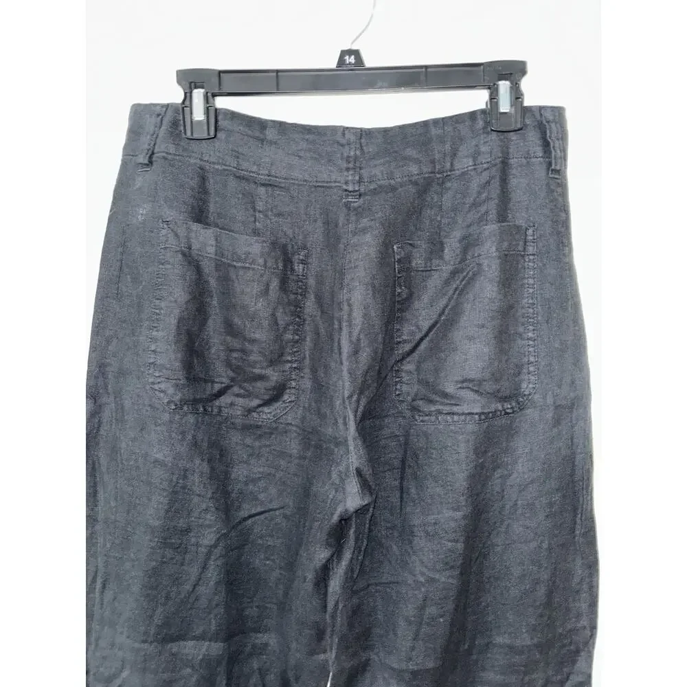 Quince Sz 8 100% European Linen Patch Pocket Pants Black Natural Fiber $52